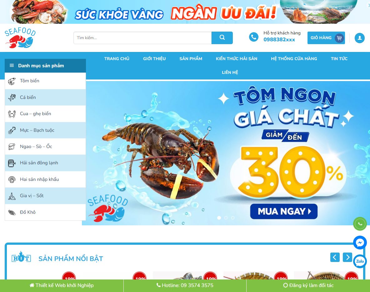 Giao diện trang chủ Theme WordPress Hải Sản 2