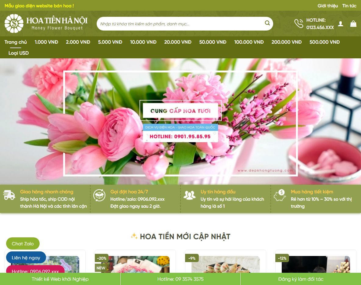 Giao diện trang chủ Theme wordpress hoa tươi 04