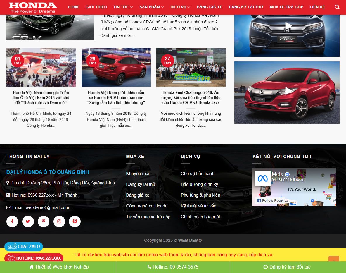 Tính năng marketing của Theme WordPress Honda ô tô 02
