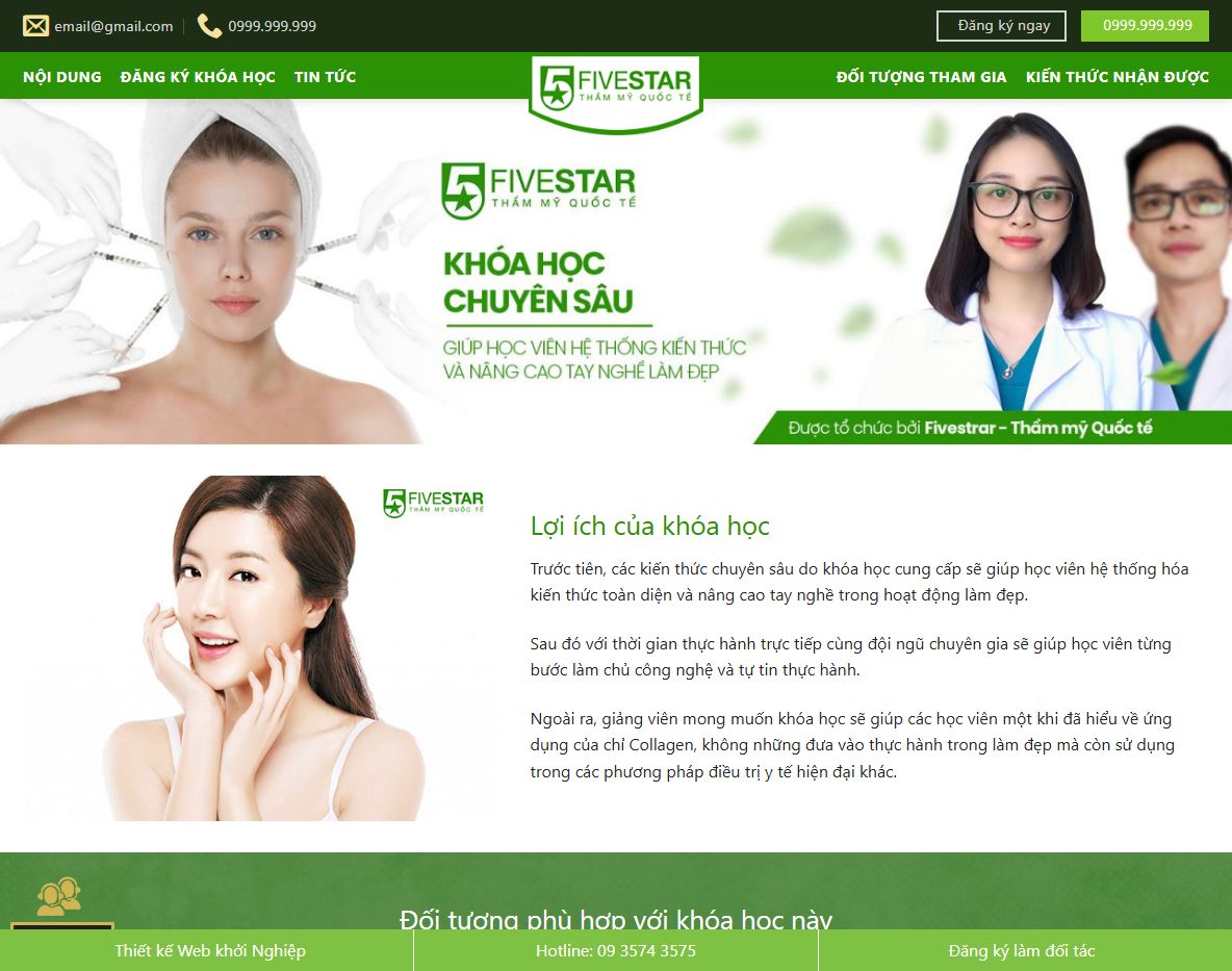 Giao diện theme wordpress khóa học làm đẹp