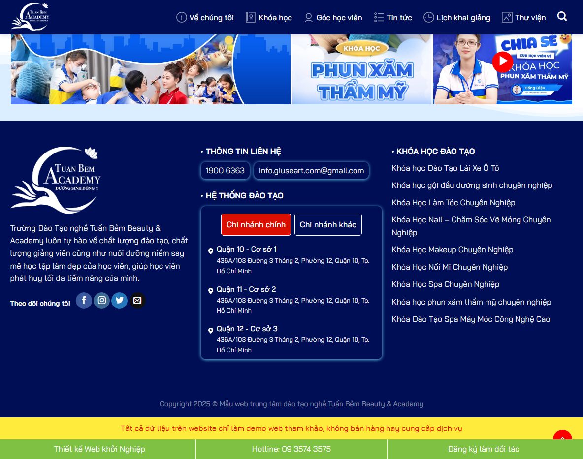 Tính năng theme WordPress khóa học thẩm mỹ