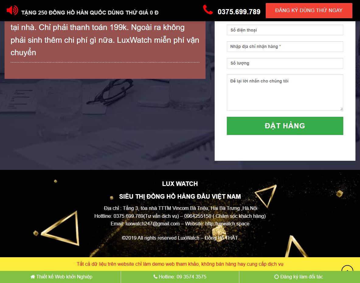 Tính năng quản lý Theme wordpress landing page bán đồng hồ 02