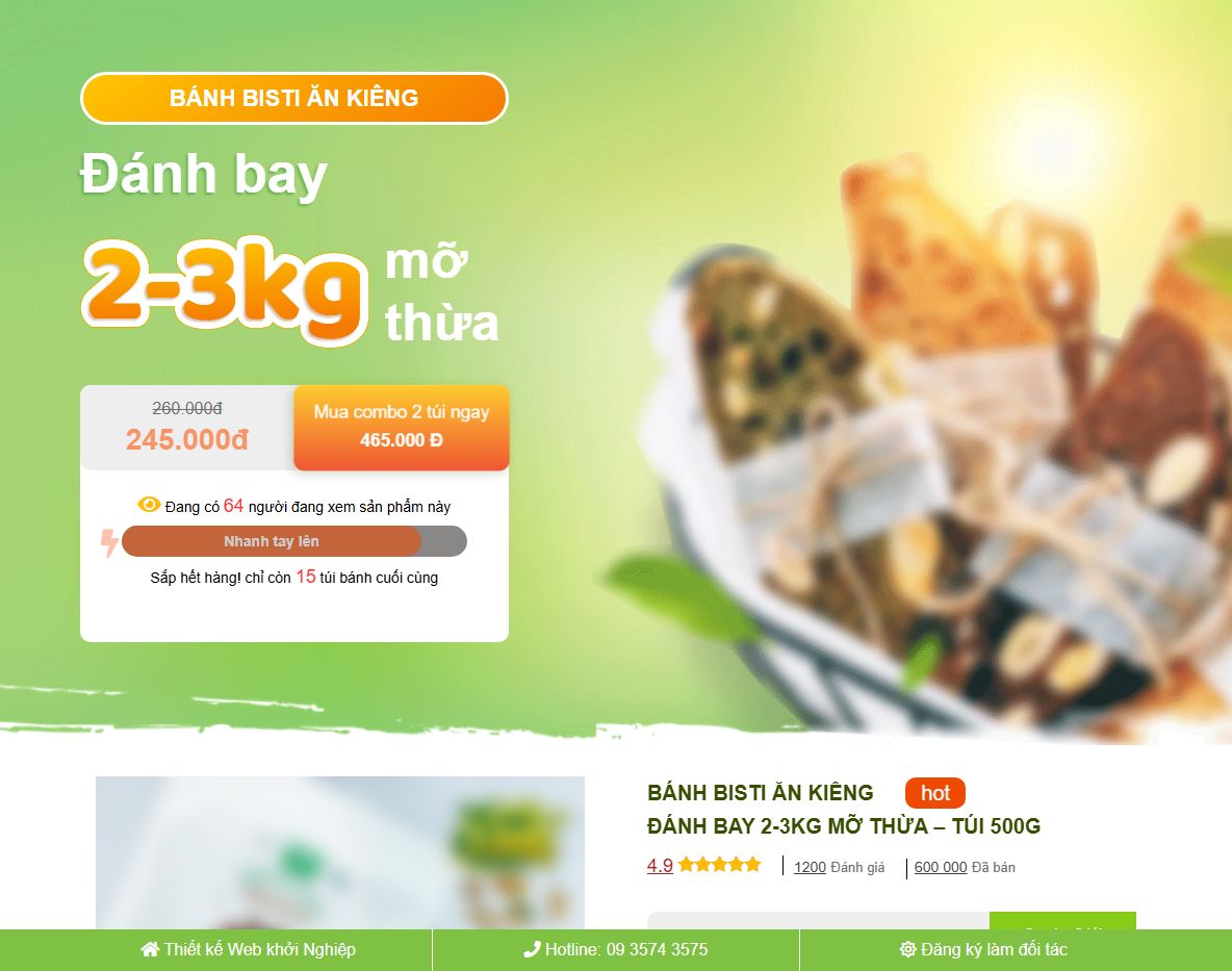 Theme wordpress landing page bánh giảm cân demo