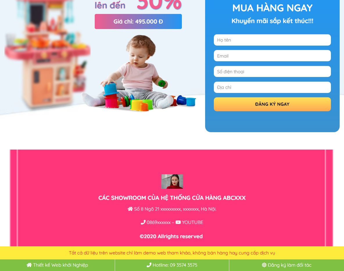 Tính năng theme wordpress landing page đồ chơi trẻ em