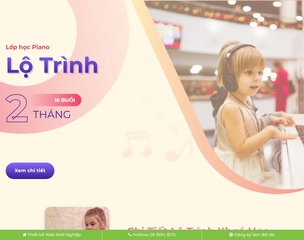Giao diện theme wordpress khóa học đàn piano