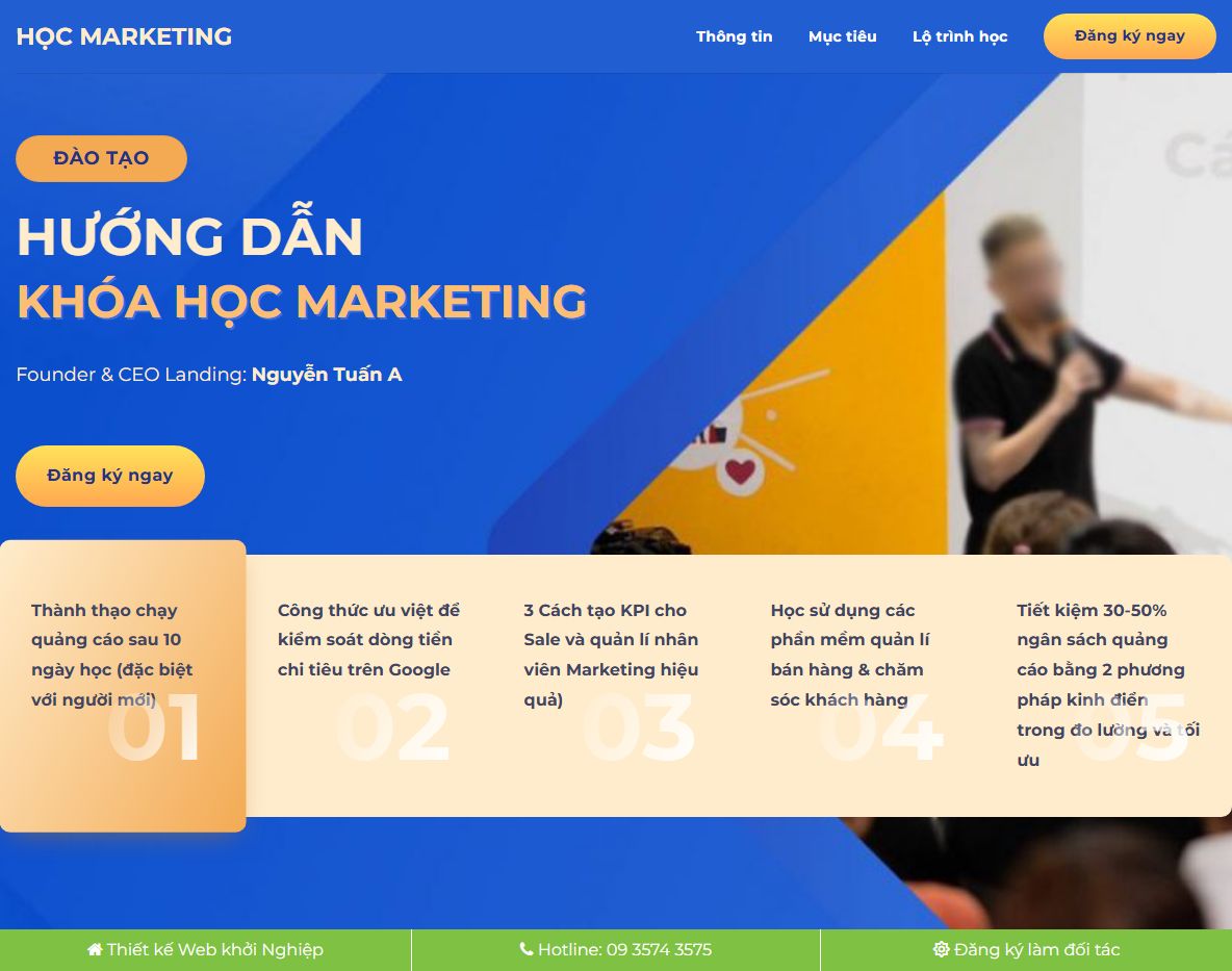 Theme wordpress landing page khóa học marketing demo