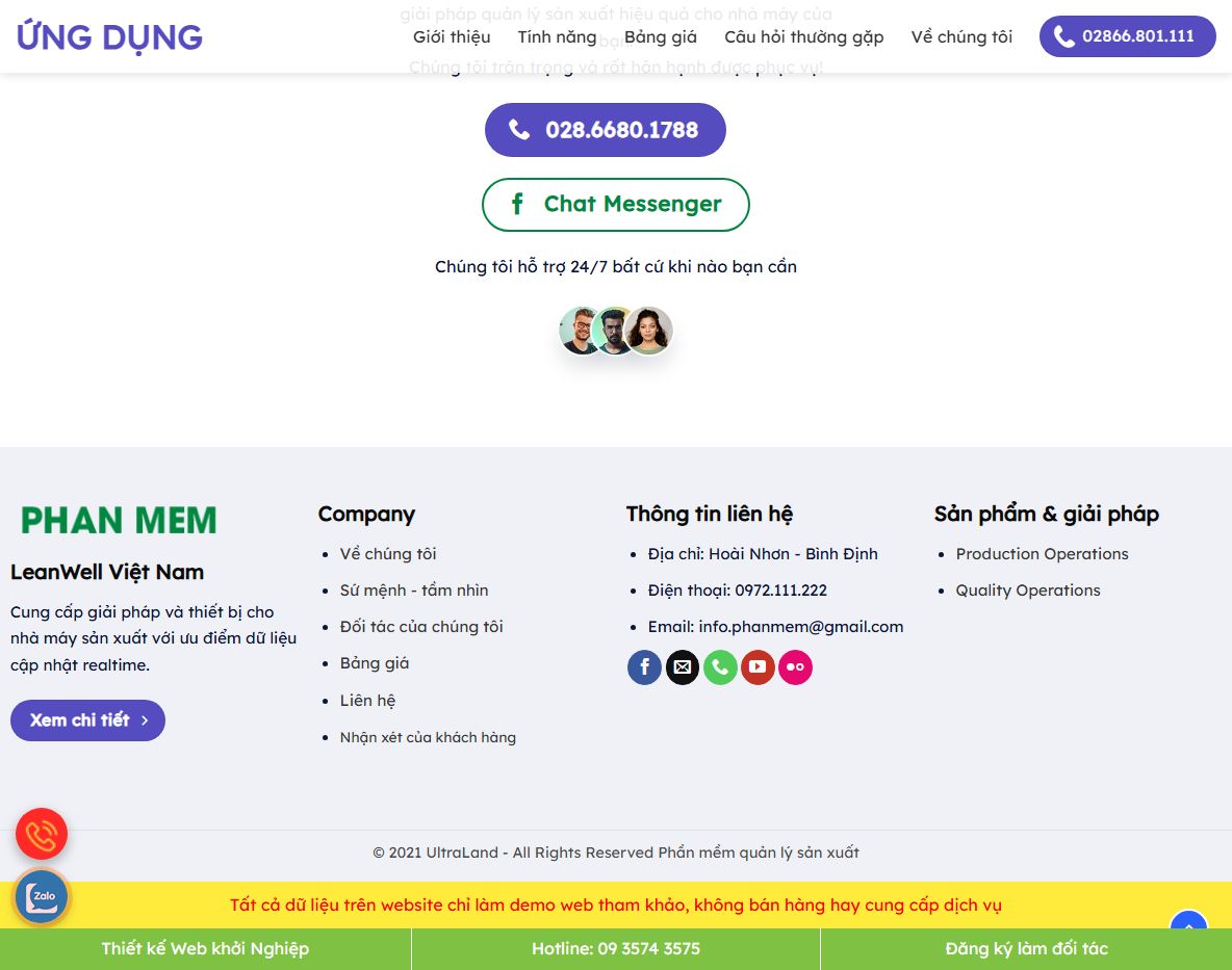 Giao diện responsive của theme landing page