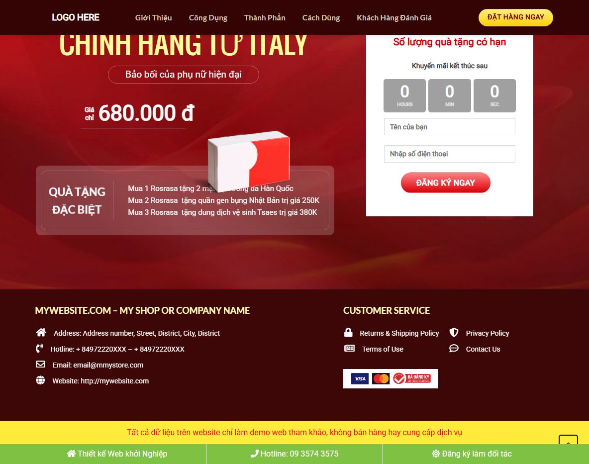 Tính năng theme wordpress landing page viên đặt phụ khoa