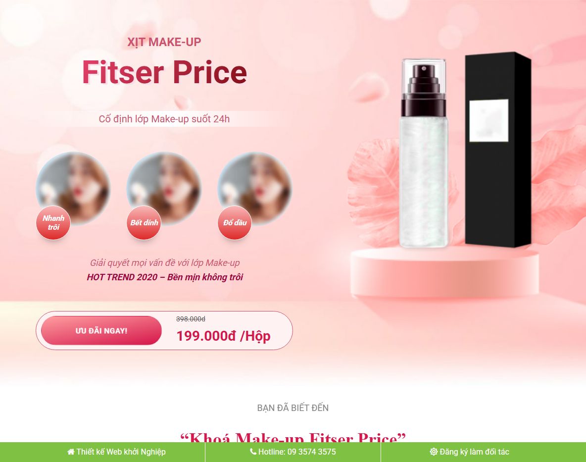 Giao diện theme wordpress landing page xịt makup
