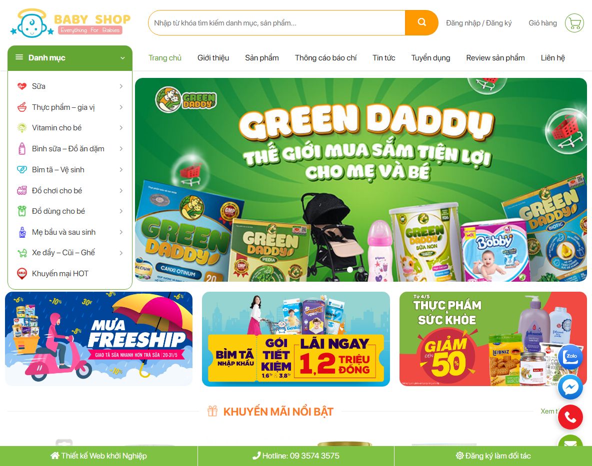 Giao diện trang chủ Theme WordPress mẹ và bé 01