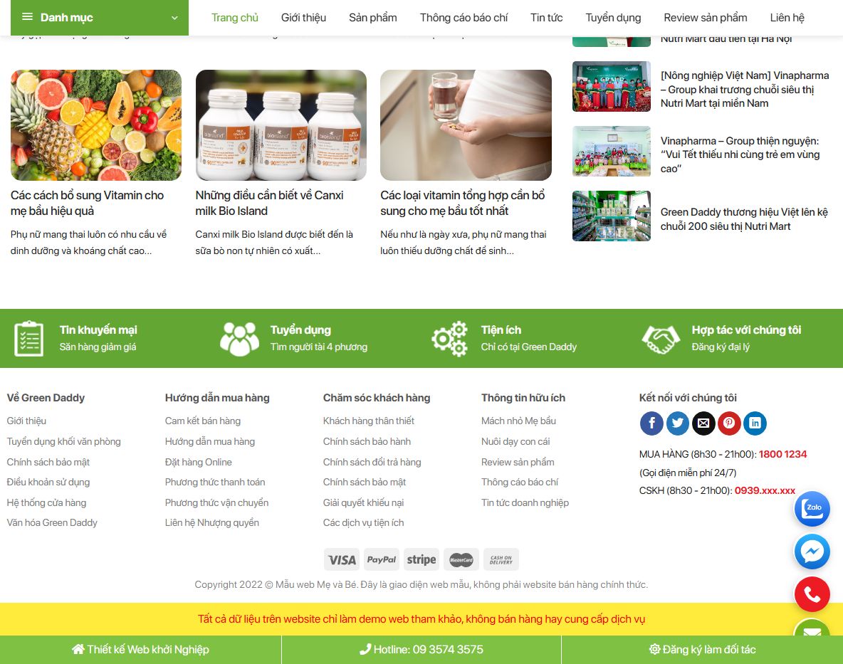 Các tính năng nổi bật của Theme WordPress mẹ và bé 01
