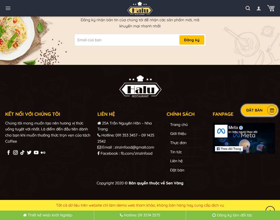 Giao diện menu Theme WordPress nhà hàng 04