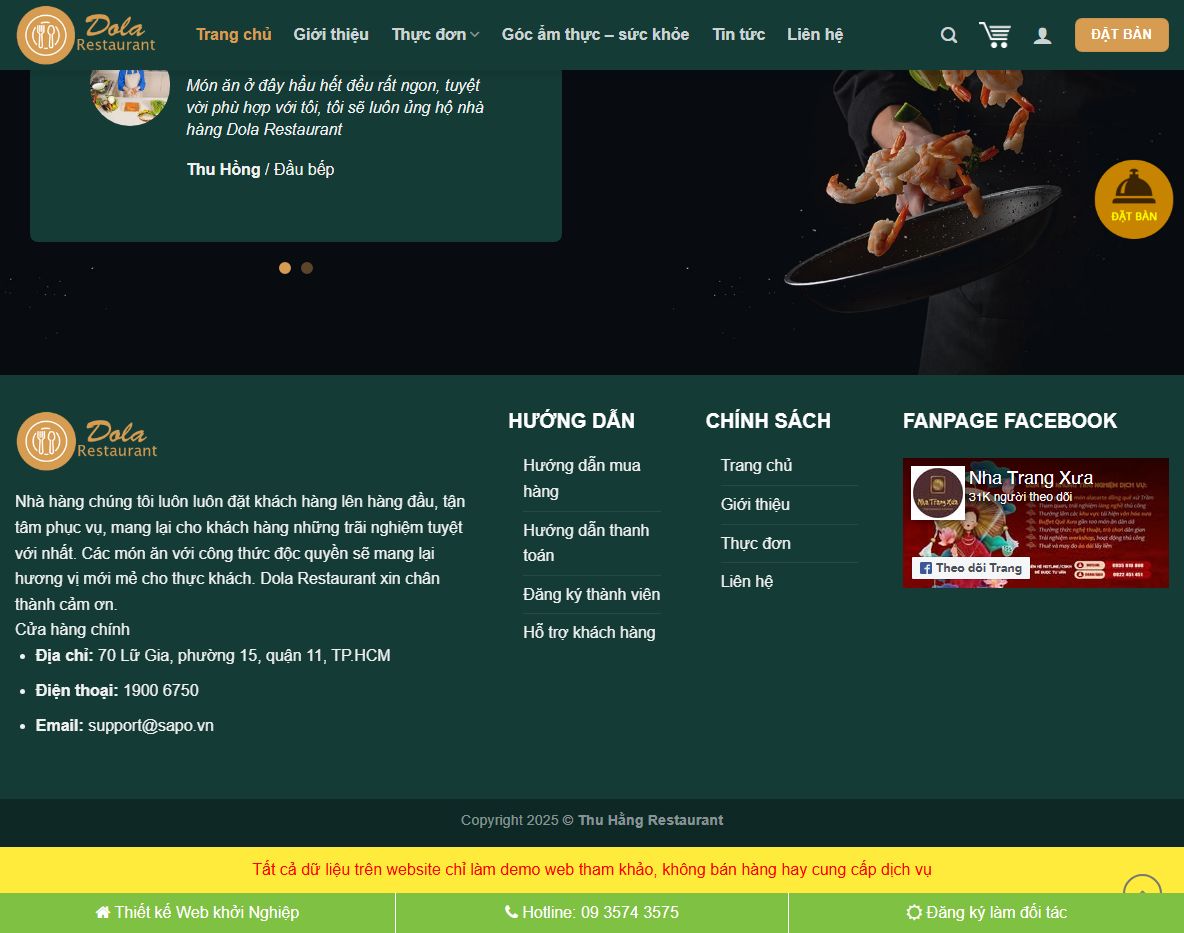 Tính năng đặt bàn của Theme WordPress nhà hàng
