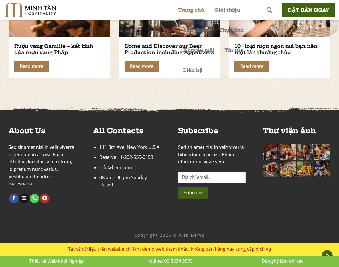 Tính năng đặt bàn của Theme WordPress nhà hàng rượu