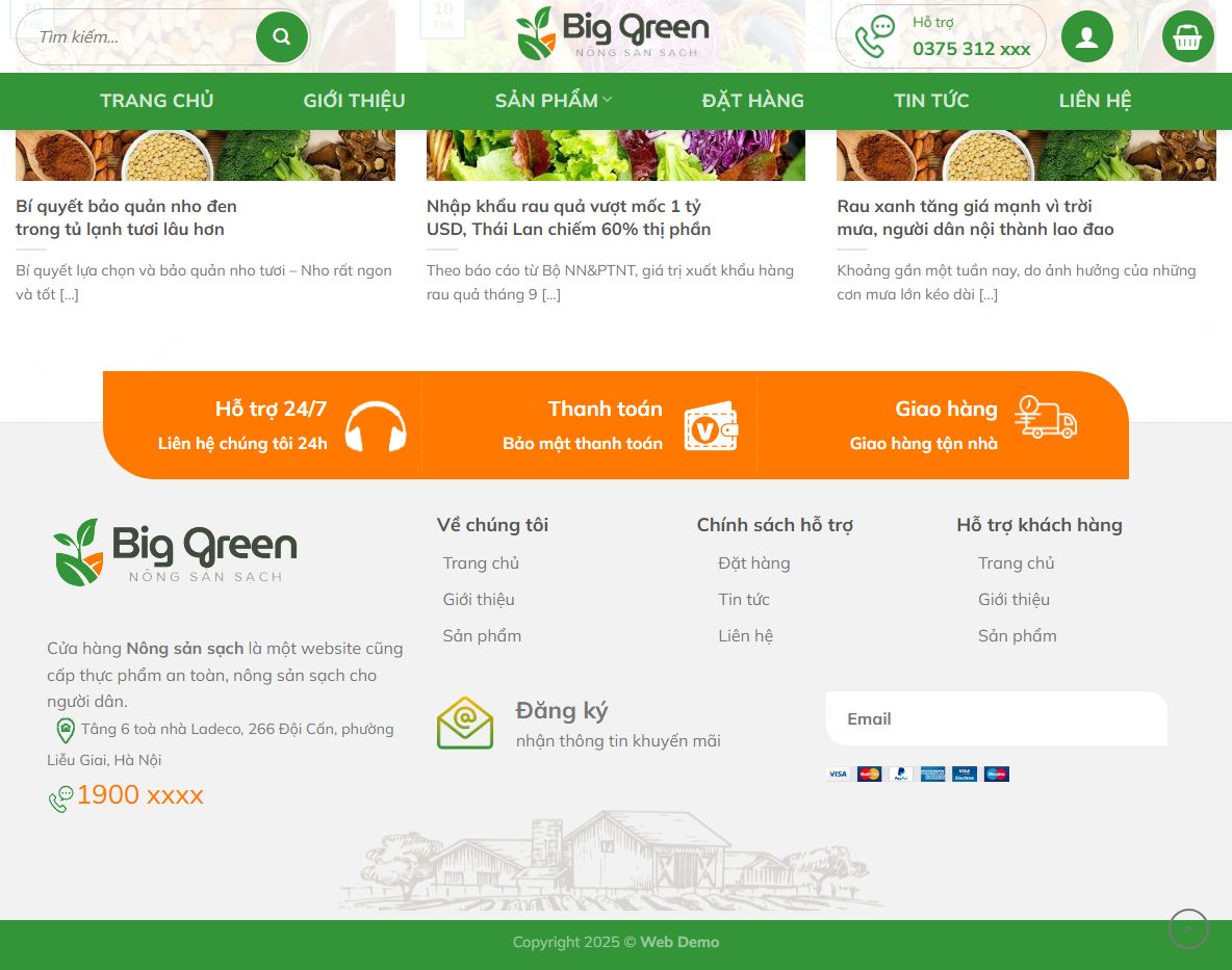 Giao diện quản trị Theme WordPress nông sản 03