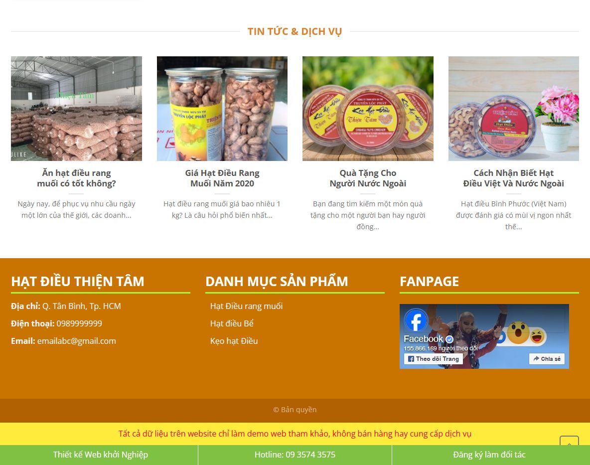 Tính năng Theme wordpress nông sản hạt điều 01