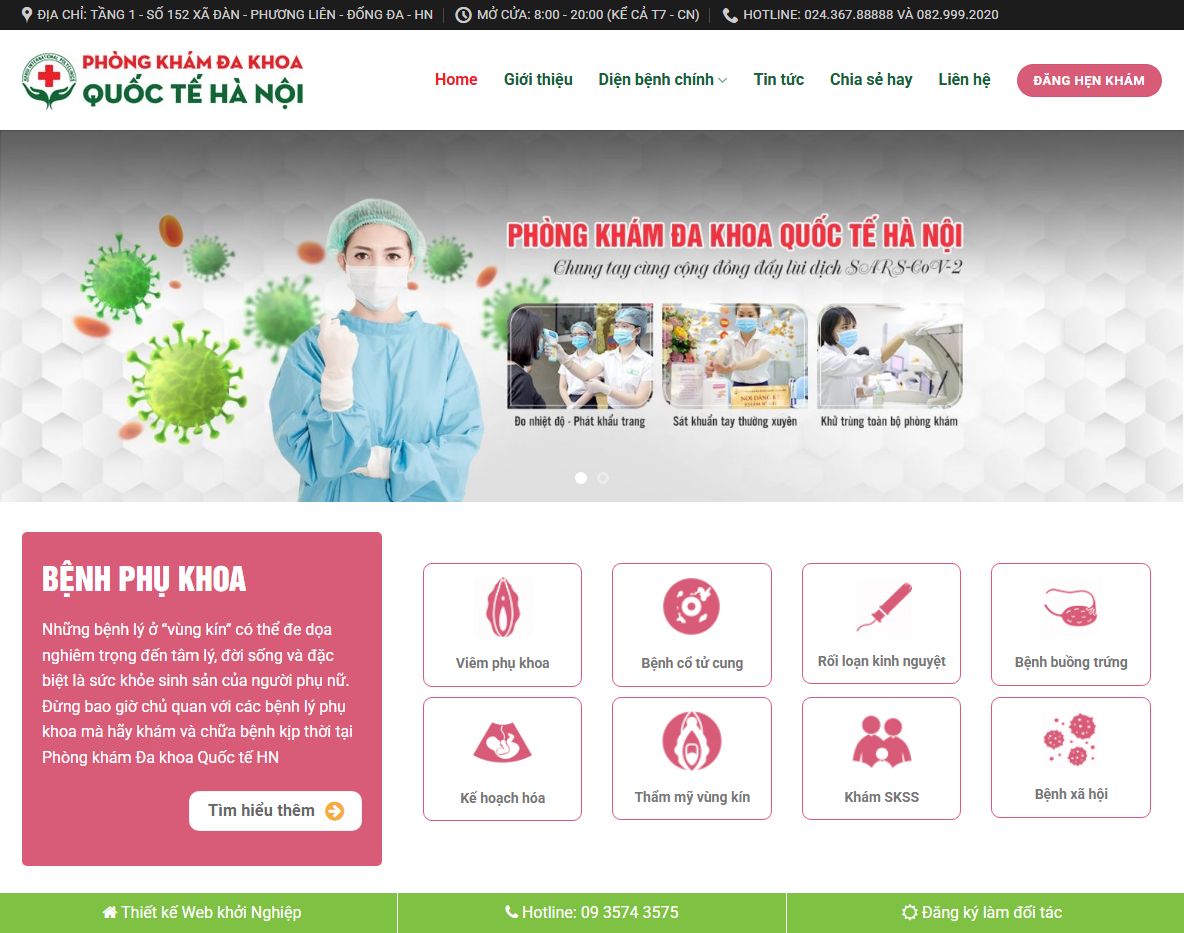Giao diện trang chủ Theme WordPress phòng khám 01