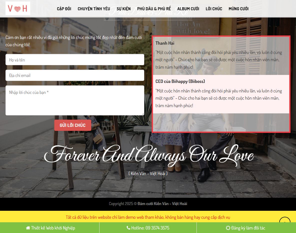 Giao diện tùy biến theme đám cưới