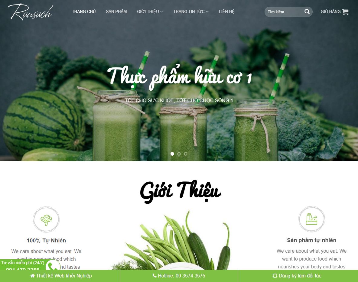 Giao diện theme wordpress thực phẩm hữu cơ