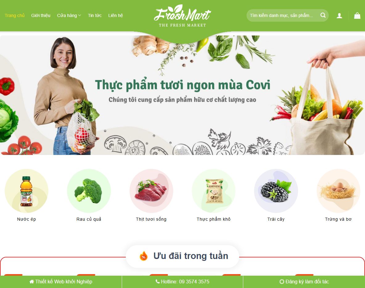 Giao diện Theme WordPress thực phẩm sạch 01