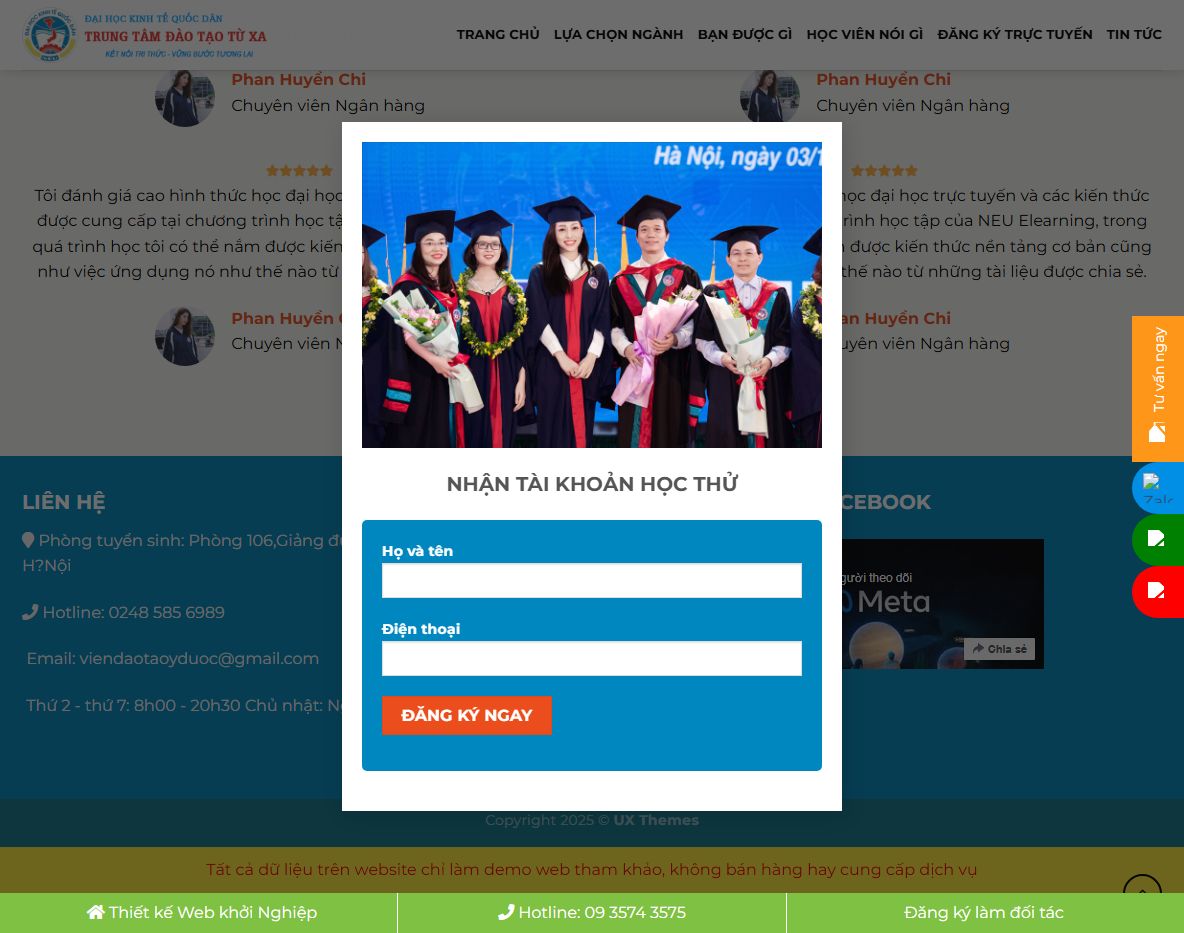 Dashboard quản lý theme wordpress trung tâm đào tạo