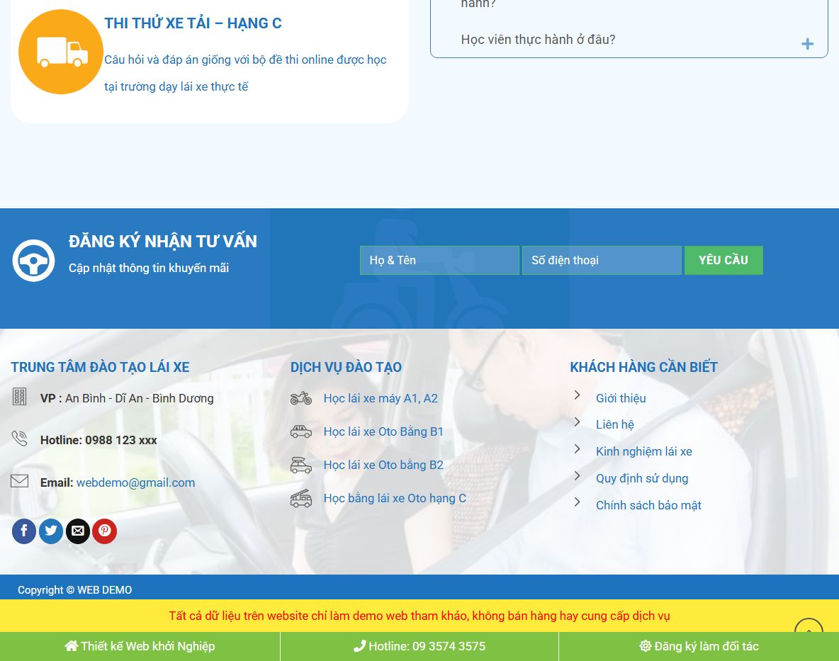 Tính năng quản lý của theme wordpress trung tâm dạy lái xe